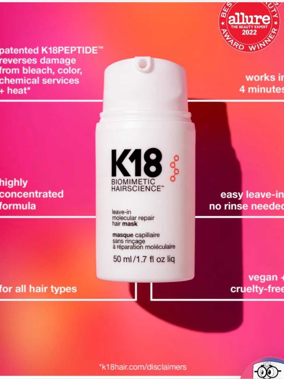 K18 Biomimetic Hairscience Leave-In Molecular Repair Hair Mask —
